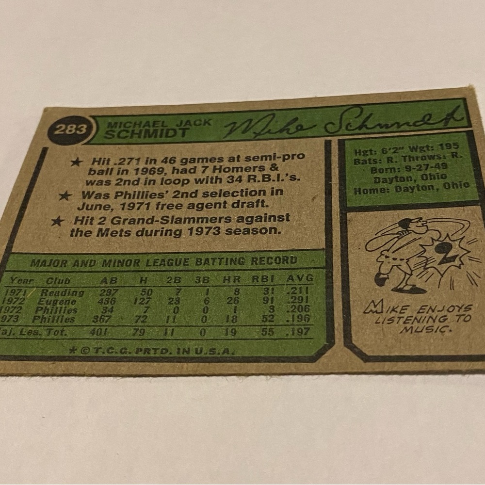 Mike Schmidt 1974 Topps Baseball 2nd Year HOF Vintage Collectible - Picture 2 of 4